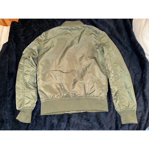 SCHOTT OLIVE GREEN AVIATOR BOMBER ARMY JACKET XS ORANGE LINING - Picture 9 of 11